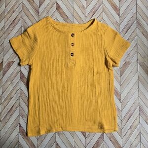Muslin Henley Shirt Yellow Gauze Short Sleeve Boho Minimalist Top Youth Boy 4-5